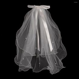 Bridal Veils Veil Short With Comb Beaded Edge Tulle Two Layer 45 CM Shoulder Length Wedding Accessories 2023