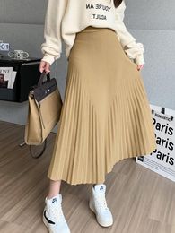 Dresses TIGENA Thick Warm Knitted Long Skirt Women 2022 Fall Winter Casual Solid Allmatch A Line High Waist Pleated Maxi Skirt Female