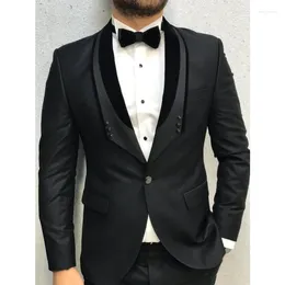Men's Suits Fashion Black Suit For Men Slim Fit 2 Piece Jacket Pants Set Formal Groom Wedding Shawl Lapel Tuxedo Male Office Business Blazer