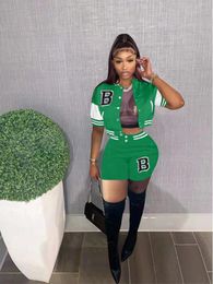 Dress Akaily Streetwear Two Piece Set Women Outfits Summer 2022 Casual Matching Set Sporty Tracksuit Crop Top Pocket Biker Shorts Set