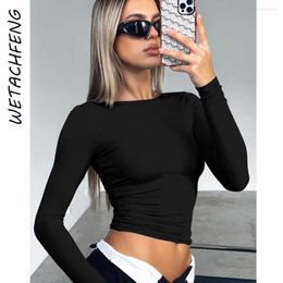 Black Sexy Bodycon Skims Shirts Women Harajuku Long Sleeve o Neck Base Tees Tops Summer Solid Skinny Soft Breathable Clothes 175