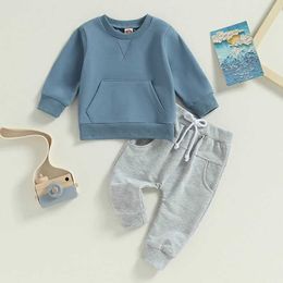 Clothing Sets Casual New Toddler Boys Girls Fall Outfits Tracksuit Embroidery Pocket Long Sleeve Sweatshirts+Long Pants 2Pcs Kids Clothes Set
