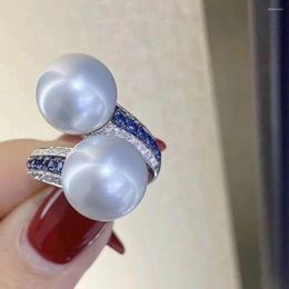 Cluster Rings Gorgeous 8-9mm Genuine Natural Round South Sea White Pearl Ring