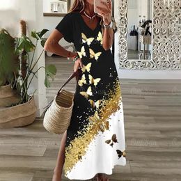 Casual Dresses Women's Dress 3d Gradient Butterfly Print A Line Skirt Fashion V Neck Split Long Summer For Women 2023