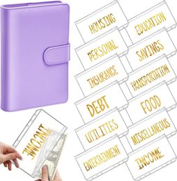A6 PU Leather Binder Budget Cash Envelope Organiser Personal Wallet 12 Binder Pockets Zipper Folders for Planner Saving4445075