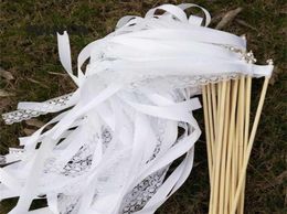 50PiecesLotStyle A white ribbon wedding wands with silver bell Wedding Ribbon Stickribbon Twirling Streamers 2111052516442