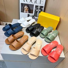 Women Slippers Fashion Designer Sliders Open Toe Genuine Leather Metal Chunky Heels Summer Sandals EU 35-42 With Box