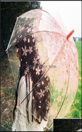 Umbrellas Romantic Transparent Clear Flowers Bubble Dome Umbrella Half Matic For Wind Heavy Rain Drop Delivery Household Sundries 1049713