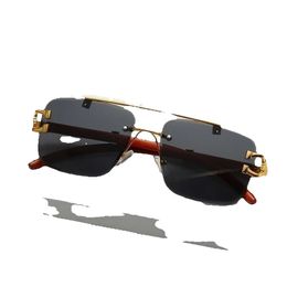 2023 New Frameless Leopard Head Ocean Lens Glasses, Men's Double Beam Box Sunglasses, Anti Purple Line