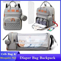 Diaper Bags 3 In 1 Diaper Bag Backpack Foldable Baby Bed Waterproof Travel Bag with USB Charge Diaper Bag Backpack with Changing Bed 3 types Q231127