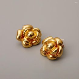 Stud Earrings For Women Vintage Flower Camellia Jewelry Woman Earring Silver 925 Bijouterie Female 18k Real Gold Plated Gift