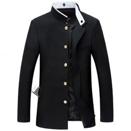 Men's Suits Blazers Men Black Slim Tunic Jacket Single Breasted Blazer Japanese School Uniform College Coat 230427
