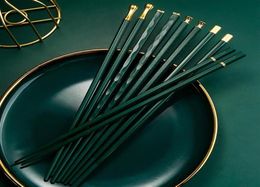 Green Gold Household Japanesestyle Fashion Nonslip Hightemperature Alloy Chopsticks Family One Pair Chopstick Per Persona19a521460327