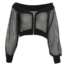 Women's Blouses Clothing Transparent Mesh Shirt Collar Word Gothic Street Long-sleeved Is Prevented Bask In Clothes