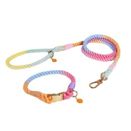 Sets New Designer Ins Style Gradient Dog Collar Leash Set With Metal Quick Release Cotton Collars Pet Outdoor Walking Training