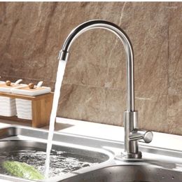 Kitchen Faucets Simple 304 Stainless Steel Wire Drawing Sink Faucet Single Hole Cold Practical