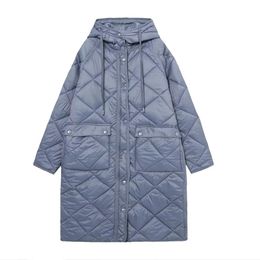 Leather Parkas Hood Blue Winter Coat For Women 2022 Long Quilted Coats Padded Jackets Loose Oversize Fashion Casual Classic Stylish Chic