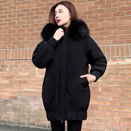 Women's Trench Coats Xpqbb Black Winter Long Parkas Women Korean Fashion Faux Fur Hooded Down Cotton Padded Big Pocket Thick Warm Overcoat