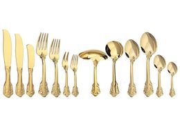 Dinnerware Sets 1Pc Gold Luxury Vintage Cutlery Set Western Dessert Knife Fork Spoon 304 Stainless Steel Tableware Kitchen Flatwar7597743