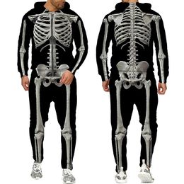 Men's Tracksuits Halloweeen Cosplay Skeleton Splanchna 3D All Over Print Zipper Tracksuits Men's Hoodie Pants 2 Pcs Set Streetwear Suits 231127