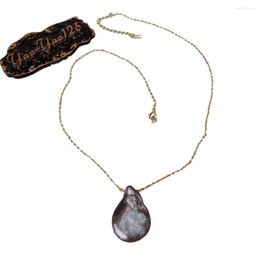 Pendant Necklaces 17'' Black Coin Keshi Pearl Yellow Gold Color Plated Chain Necklace Elegant Women Gifts