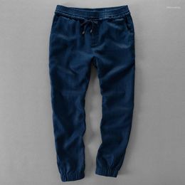 Men's Pants Brazil Elastic Waistband Drawstring Linen Men Casual Solid Trousers Loose Flax Mens Brand Pantalon 30-40size Big