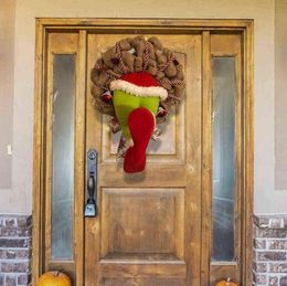 1 Pcs Christmas Thief Doll Decoration Door Frame Grinch Plush Leg Garland Decoration Christmas Decoration L22053148468652969821