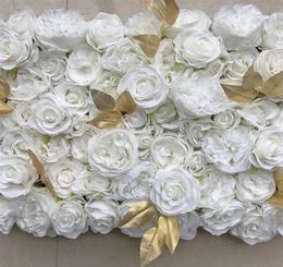 White Gold 3D Flower Wall Panel Flower Runner Wedding Artificial Silk Rose Peony Wedding Backdrop Decoration 24pcslot TONGFENG2776275290