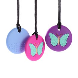 Baby Silicone Butterfly Pendant Necklace Teething Nursing Bite Chew Satety Teether Toys Kids Chewelry Autism Special Needs