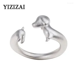 Cluster Rings YIZIZAI Silver Plated Cute Dachshund Dog Ring Adjustable Size For Women Simple Fashion Dating Jewellery Female Anniversary Gift