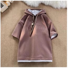 Women's Hoodies 2023 Spring/Summer Wear American Loose Relaxed Commuter Design Feeling Hooded Short Sleeve Sweater