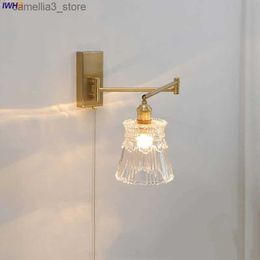 Wall Lamps IWHD Pull Chain Glass LED Wall Light Sconce Arm Left Right Rotate Bedroom Living Room Lights Nordic Modern Beside Lamp Wandlamp Q231127