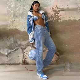 Capris Streetwear Vintage Jeans High Waist Hollow Out Sexy Ladies Loose Ripped Denim Blue Wide Leg Pants Casual Women Trousers