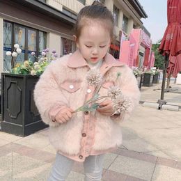 Jackets Furs Coat Winter Season Girls Children Clothing Cotton Thickening Baby Outerwear Turn Down Collar Soild Button