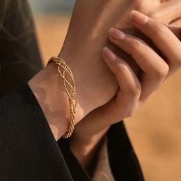 Charm Bracelets European And American Geometric Line Cut Out Design Metal Texture Bracelet Brass Plated Genuine Gold Vintage