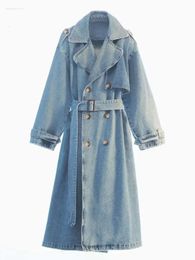 Women S Jackets Rr X Long Denim Trench Coats For Women Belt On Waist Slim Jean Ladies Jaqueta Feminina Blue Jacket Woman be suitable for men and women