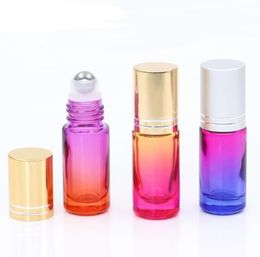 200Pcs 5ml Gradient Color Roll On Bottles Thick Glass Empty Refillable Fragrance Essential Oil Metal Roller ball Bottle