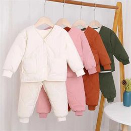 Clothing Sets Winter New Kids Suit Boys Girls Warm Sets Children Cotton Pants Top Two-Piece Set Toddler Solid Casual Outfit For 2-6 Years