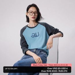Women's T Shirts Toyouth Women Tees 2023 Autumn Long Raglan Sleeve O Neck Loose T-shirt Logo Embroidery Contrasting Colours Fashion Casual