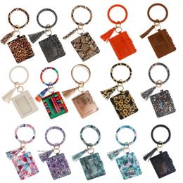 New Wallet Leopard Print PU Leather Favours Bracelet Key chain Wallets Credit Card Tassels Bangle Key Ring Holder Wrist let Handbag Lady Accessories Wholesale