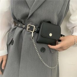 Belts 1pcs Chain Small Bag For Women Silver Pin Buckle Strap Belt Shoulder Phone Pouch Waist Bags Hollow Rivet Girl