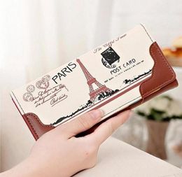 Storage Bags Women Girl Long Hand Hold Wallet Coin Purses Clutch Money Clip PU Leather Card Holders Printed Paris Flags Eiffel Tow6879781