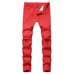 Men's Jeans Fashion Brand Mens Ripped Biker Cotton Red Black White Slim Fit Motorcycle Men's Skinny Hole Denim Joggers Pants