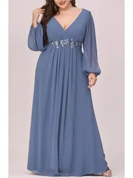 Casual Dresses Women's Chiffon Noble Temperament Lantern Sleeve Evening Dress V-Neck Elegant A-Line Autumn Wedding Guest Cocktail