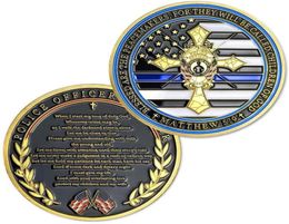 Other Arts and Crafts Thin Blue Line Police Souvenir Challenge Coin Police Officer039s Prayer Peacemaker Coins US Flag Gold Pla8969043
