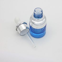 20ml 30ml Luxury Glass Dropper Bottle Unique Serum Bottles Blue with Special Silver Cover Moderate Price Frgiw