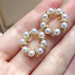 Stud Earrings MeiBaPJ Real 925 Sterling Silver Natural Round Pearl Golden Flower Fine Charm Party Jewellery For Women