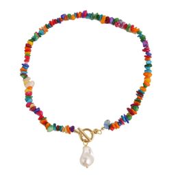 Colourful Stone Beaded Necklace Natural Stone Crystal Choker Beads Necklace Clavicle Chain Summer Beach Jewellery