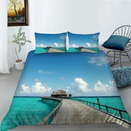 Bedding sets Style Summer Beach Series Printing Luxury Duvet Cover Bedding Set Duvet Cover with Pillowcases 2/3 Pcs 230427