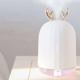 Humidifiers USB Deer Air Humidifier Ultrasonic Cool Mist Adorable Mini Humidifier With LED Light Car Aromatherapy Essential Oil Diffuser 230427